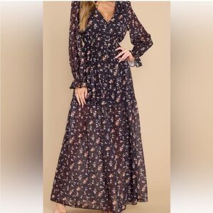 Aakaa maxi dress with functional buttons brown size L